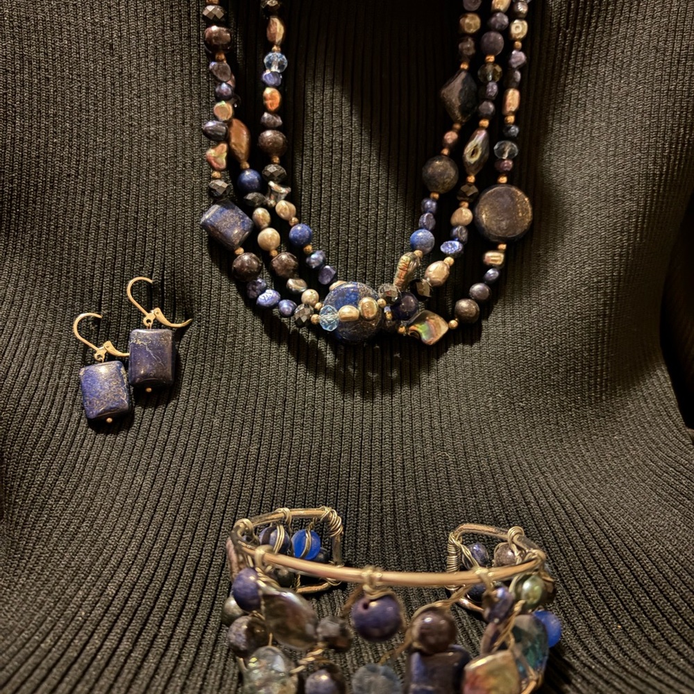 Multi-Strand Lapis & Mixed Stone Jewelry Set - Blue